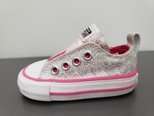 Converse Simple Slip On Baby Infant 3 Silver Pink Hearts Shoes 748901F