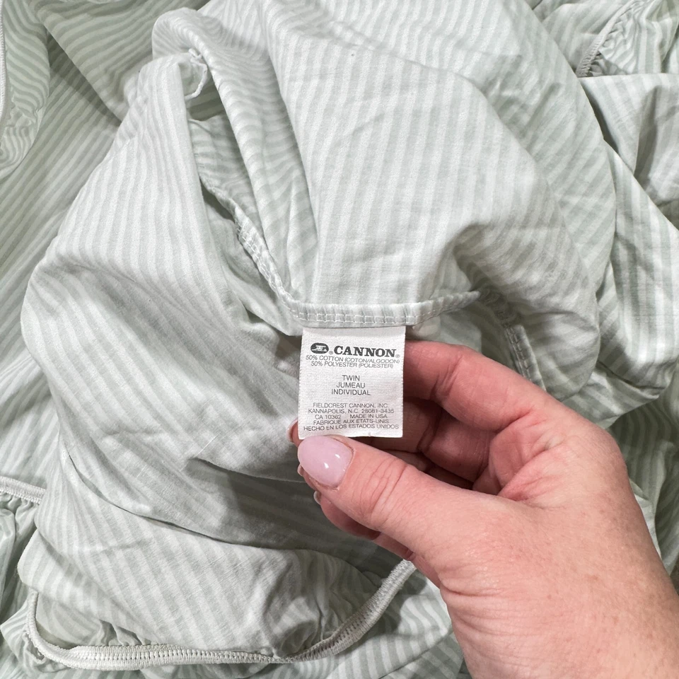 Sábana bajera cañón doble rayas verdes mezcla percal ee. uu. Foto 3 de 4