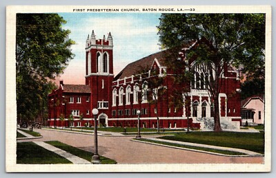#ad LA Baton Rouge First Presbyterian Church Old Street Vintage Postcard $3.49