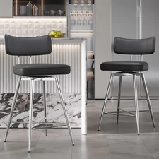 26" Swivel Bar Stools Height Barstools with Back and Footrest for Kitchen Black