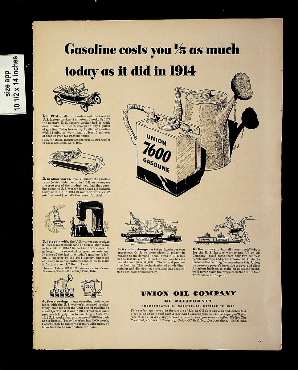 1950 Union Oil Co Gasoline Cost Rise Vintage Print ad 8946 | eBay