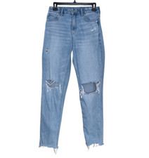 American Eagle 2 Regular Light Wash Strigid Curvy Mom Distressed Raw Hem Jeans