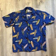 Hawaii Men Size M Vintage Blue Surfboard Button Up Short Sleeve Tropical Shirt