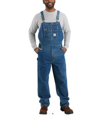 Carhartt Mens Denim Bib Overalls Blue 42x34 Workwear Utility 0R4672-M