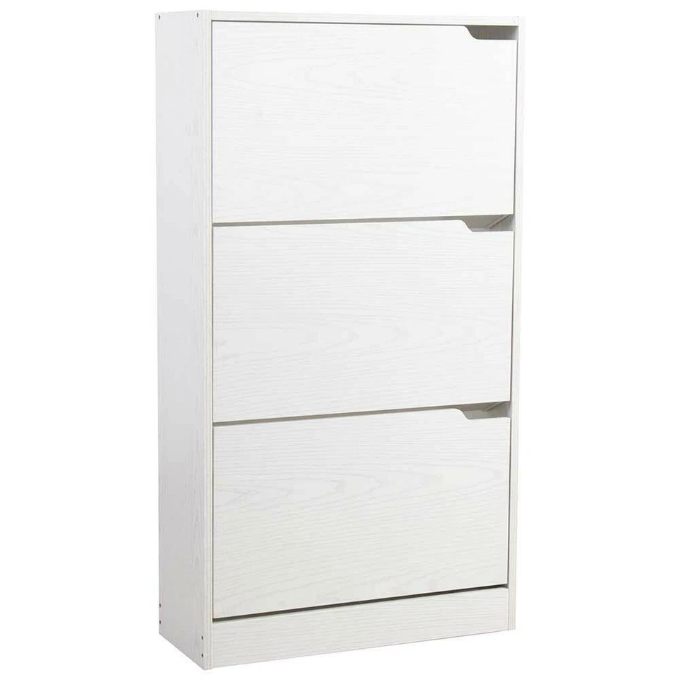 Scarpiera 3 Ante Ripiani Doppia Profondita Legno MDF 63x24x115 Bianco Frassinato - Immagine 4 di 4