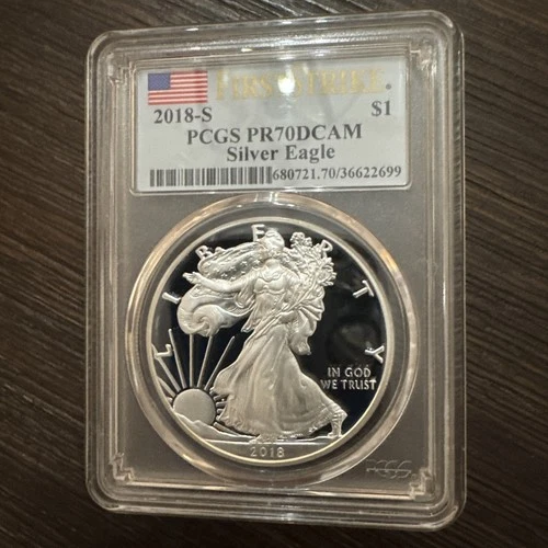 2018-S American Silver Eagle PCGS PR 70 DCAM 99.9% Silver Verified