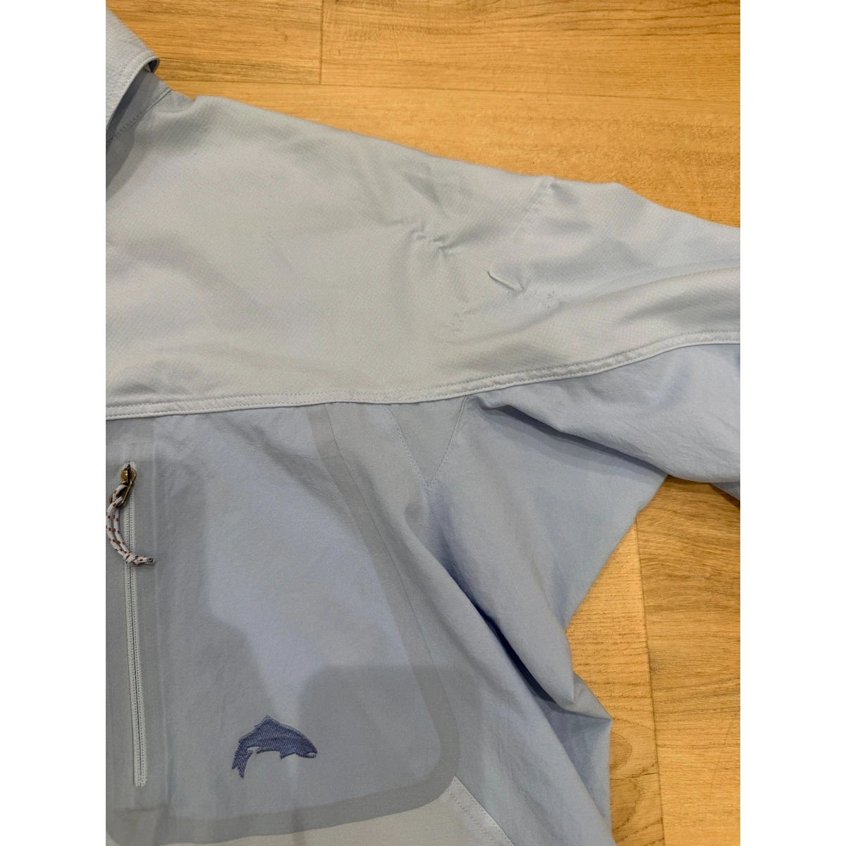 Camisa de pesca Simms SolarBan para hombre XL azul manga larga UPF 50+ bolsillos ventilados