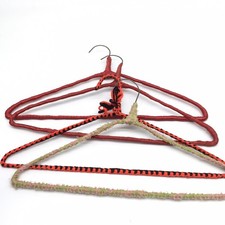 Vtg Lot of 4 Colorful Yarn Ribbon Covered Clothes Hangers Red Satin Pink Green