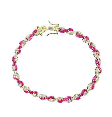 Vintage Ross Simons Gold über Sterlingsilber rosa Rubin + Diamant Armband 7,25''