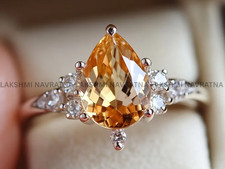 Pear Cut Simulated Citrine Women Cluster Engagement Ring s925 14kW/G Plated