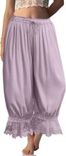 Linen Lace Trim Long Bloomers Pants Ruffle Victorian Vintage High Quality