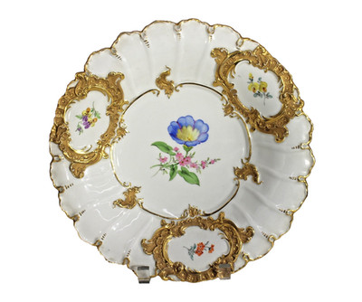 Meissen B Form Blue Floral Cabinet Plate Charger Bowl Gold Gilt  11 5/8'' MINT!!!
