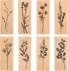 Rubber Stamps for Crafting, 8 Pcs Mounted Wood Stamps Vintage Plant Flower Decor