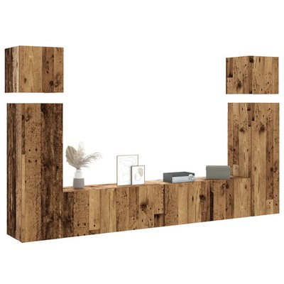 8-tlg. TV-Schrank-Set Wandmontage Altholz-Optik Holzwerkstoff