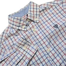 Chaps Boys White Red Blue Long Sleeve Button Down Dress Shirt Size 5 Kids