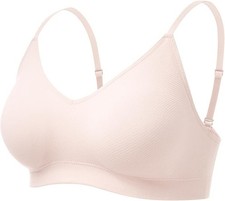 momcozy V-Neck Nursing Bra Large Dawn Pink Seamless Wireless Maternity Bralette