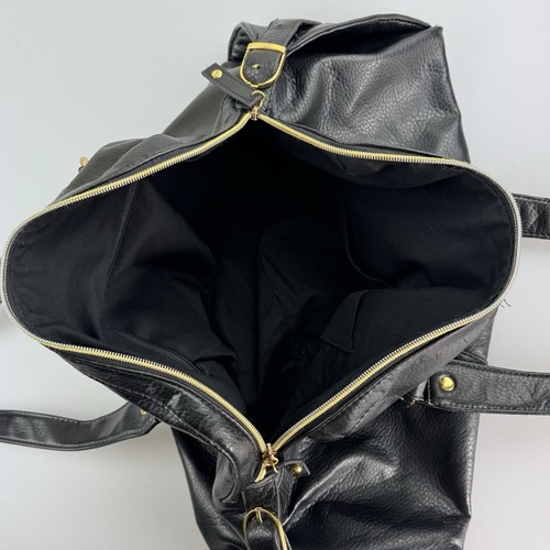 Y2K FCUK Bowling Shoulder Bag Black Faux Leather Large Gold Hardware + Bag Charm - Picture 10 of 16