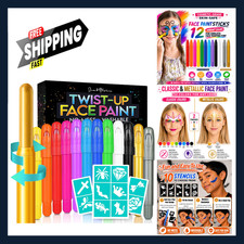 Face Paint Kit with Stencils, 12 Large Professional Face Painting Set for Kids