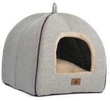 Cat Bed for Indoor Cats - Cat Cave Beds Cat House M 15 x 15 x 15 Inch Beige