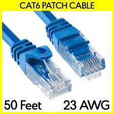 50 Feet Cat6 Cable Blue LAN Cat 6 Ethernet Patch Cord RJ45 Internet Modem Cable