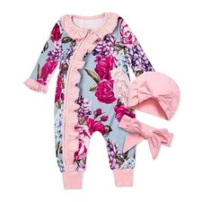 Newborn Baby Girl Romper 3-Piece Set Preemie Flower a