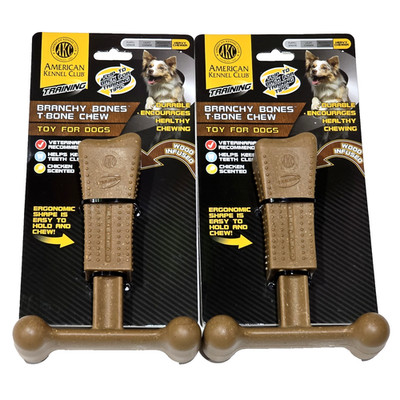 2 Pack AKC American Kennel Club Training Branchy Bones T-Bone Chew Toy For Dogs