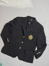 Lauren Ralph Lauren Black Wool Crest Blazer Gold Buttons Preppy Women's Sz 12