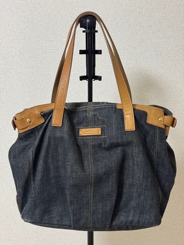 Burberry Denim Tote Bag Black Leather Handle Authentic Women's Fashion