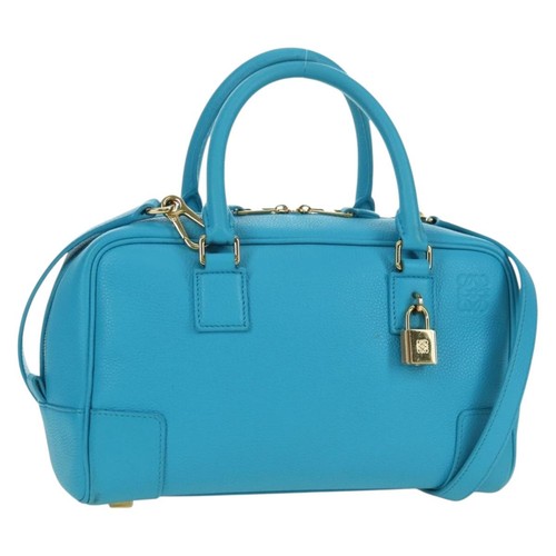 LOEWE Amazonas 23 Hand Bag Leather 2way Light Blue Gold Auth 179711V