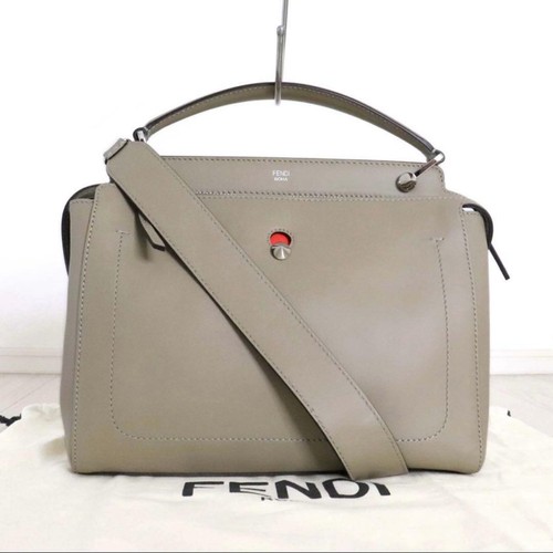 Fendi Leather 2Way Shoulder Bag Gray Used From Japan