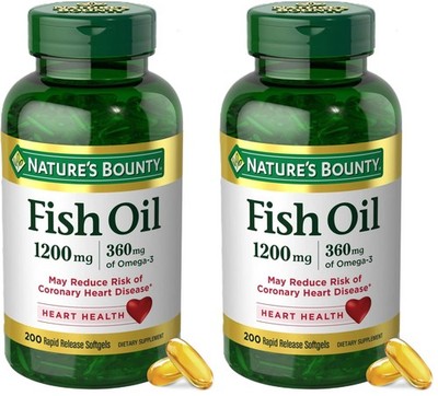 Nature's Bounty Fish Oil Omega 3 Supplements 200 Count (Pack of 2), 200 