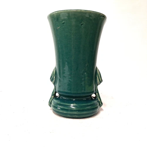 Vintage Jade Green Art Deco Ceramic Vase Stylized Handles McCoy Haeger Style