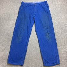 VINTAGE French Trousers Adult 36x28 Blue Workwear Chore Utility Distressed Mens