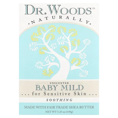 DR. WOODS Baby Mild Bar Soap, Sensitive Skin, Unscented, 5.25 oz (149 g)