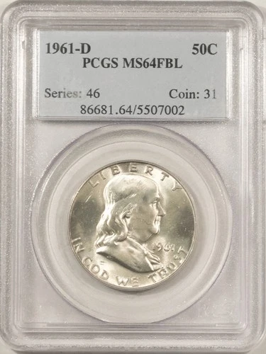 1961-D FRANKLIN HALF DOLLAR - PCGS MS-64 FBL, FRESH & PREMIUM QUALITY!