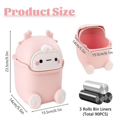 Mini Trash Can with Lid & 90 Bags, Small Desktop Countertop Garbage Bin（Pink ）