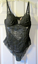 VICTORIA'S SECRET Black Lace Low Back One Piece Babydoll Lingerie Size Large