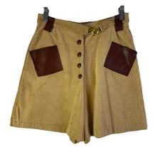 Vintage 70s Handmade Corduroy Faux Leather Contrast Button Shorts Rockabilly