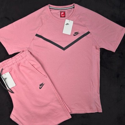 Men Nike Tech Short Set Mens Cotton Color Baby Pink Summer Suit sze Large
