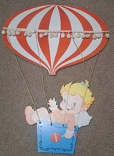Vintage Baby In Hot Air Balloon Wall Hanging Nursery Decor