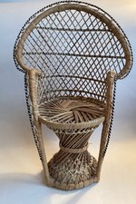 Sedia pavone boho vintage metà secolo anni 70 per bambola orsacchiotto o supporto piante H42 cm 