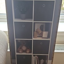 at HOME 8 Cube Storage Unit with 4 Grey Baskets White 60x29.5x120cm