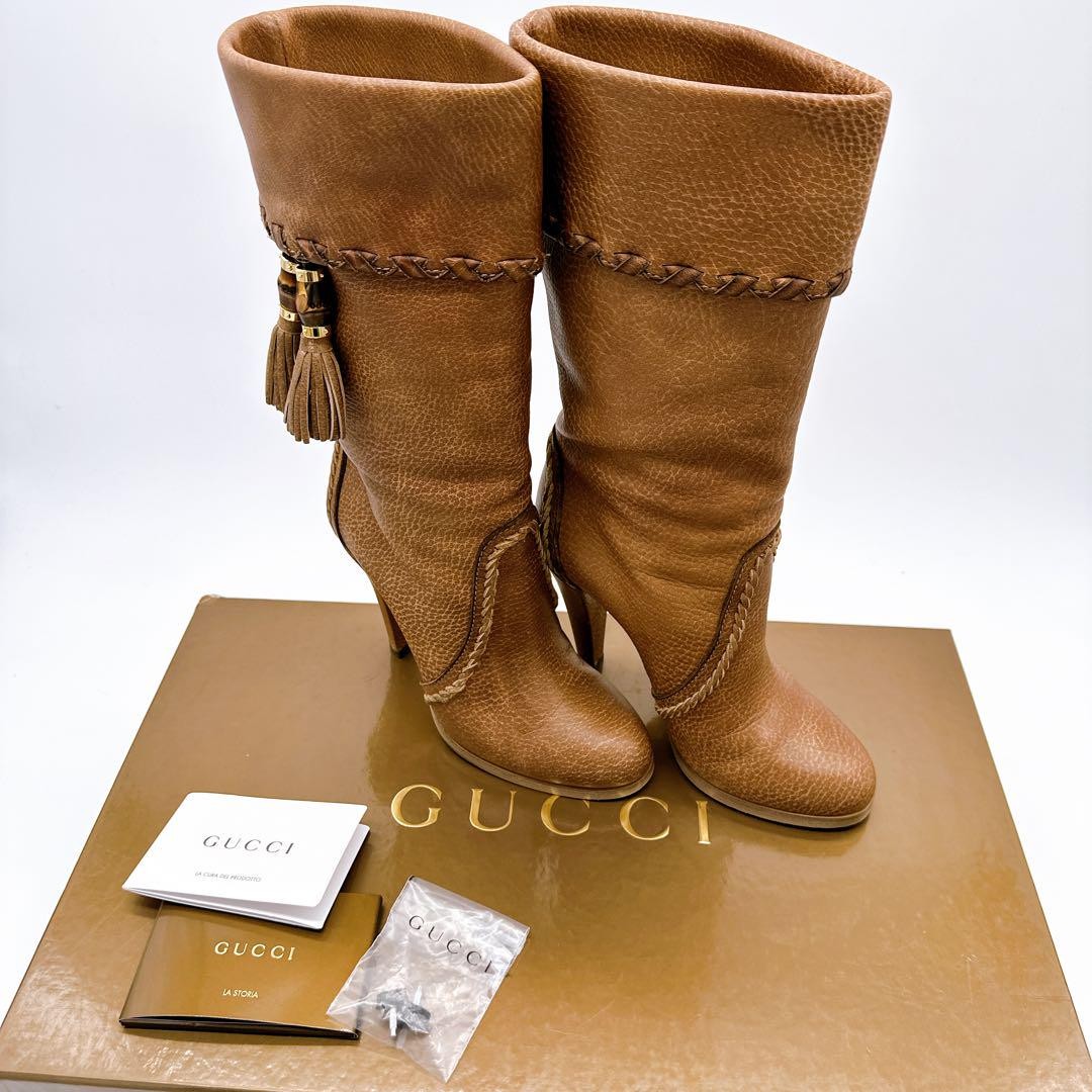 GUCCI Boots Heel Long Leather Brown EU36/US6 107363c thumbnail 21