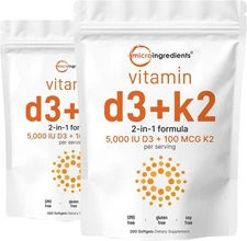 Micro Ingredients Vitamin D3 5,000 IU + K2 MK-7 100 mcg, 300 Softgels | 2-in-1