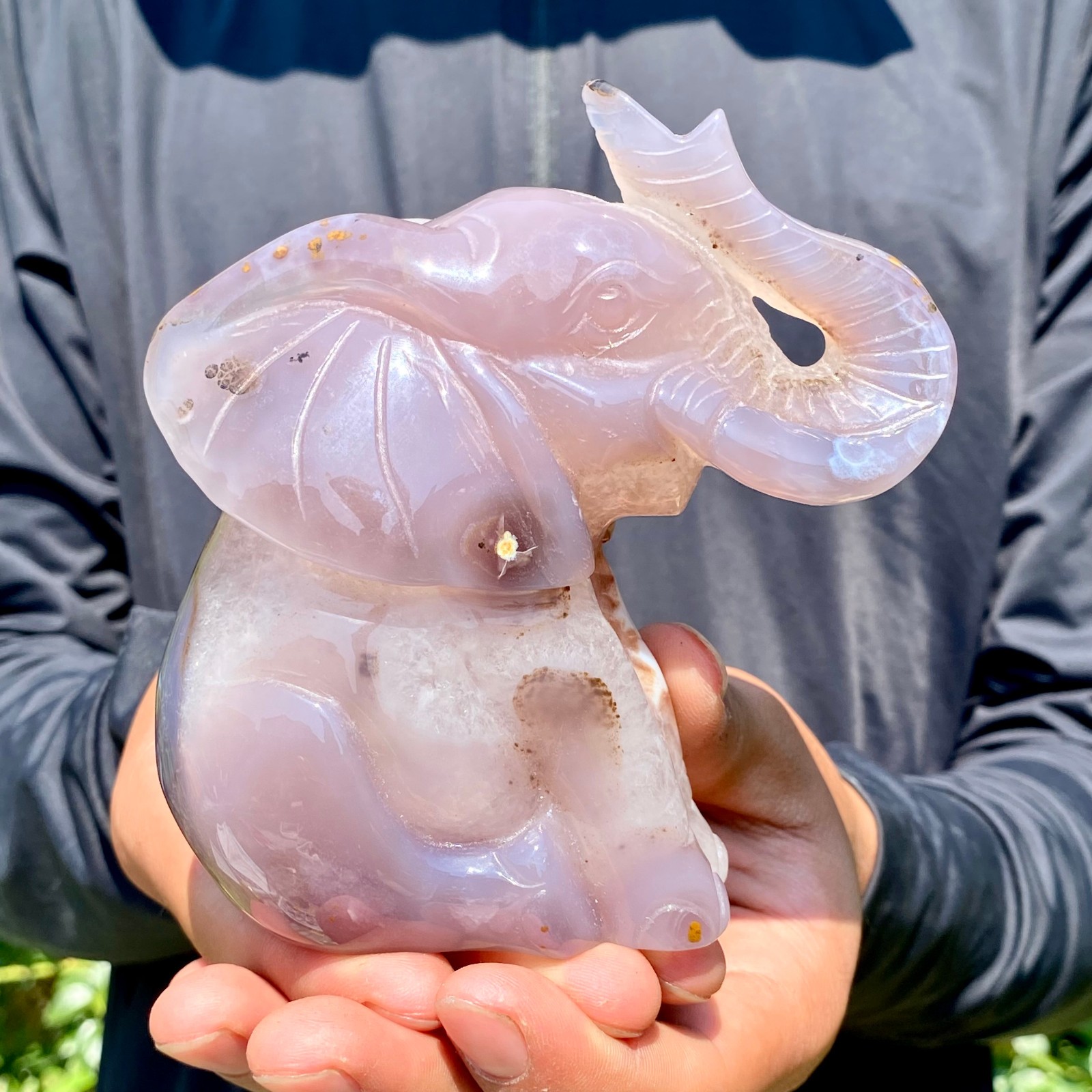 1.5LB Natural agate carved crystal elephant realistic crystal therapy