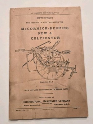 1931 VINTAGE INSTRUCTIONS MANUAL MCCORMICK DEERING NEW 4 CULTIVATOR IH HARVESTER