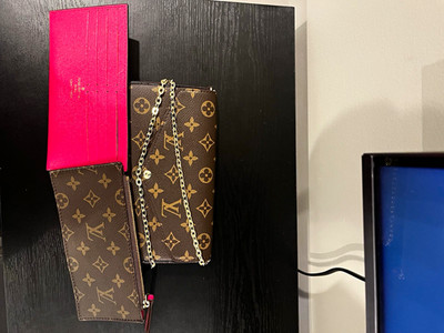 Louis Vuitton Monogram Félicie Pochette Chain Wallet Crossbody Brown Pink