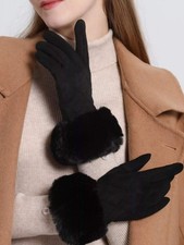 Faux Fur Cuff Suede Gloves for Women