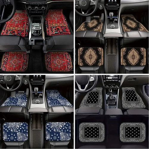 4Pcs Bohemian Car Floor Mats Anti-slip Dirty Resistant Persian Carpet Car Decora