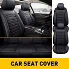5-Seat Black Leather Full Set Car Seat Covers Front + Rear For Sedan SUV Pick-up